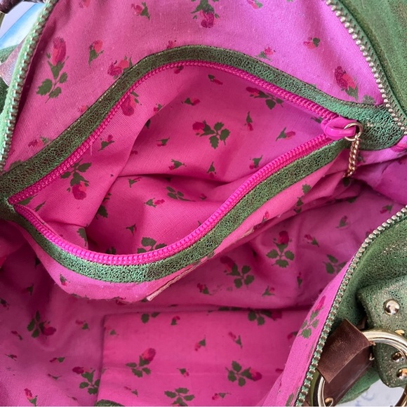 Vintage Y2K Betsey Johnson Metallic Green Leather Studded Cargo Bag - Picture 14 of 16